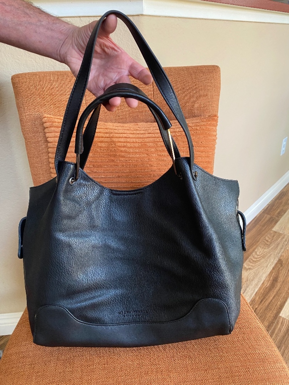 Sondra Roberts Squared Large Pebbled Vegan Leather Convertible Tote Shoulder Bag